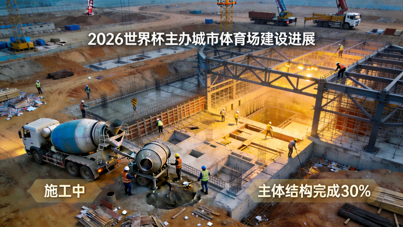 2026世界杯主办城市体育场建设进展 - 工人施工俯瞰图