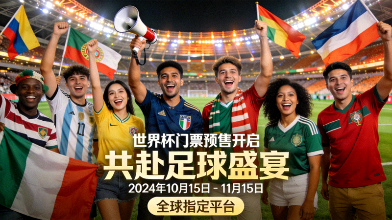 世界杯门票预售宣传海报 - 球迷欢呼场景